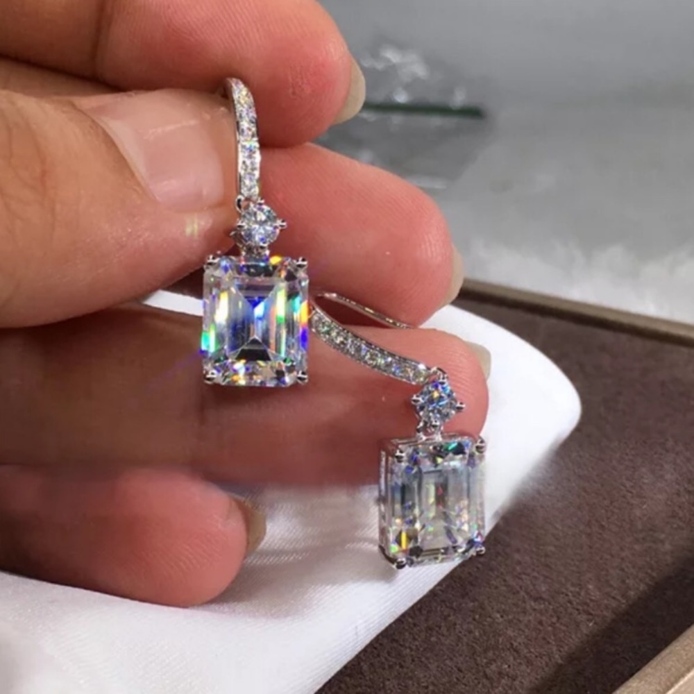 New 925 Sterling Silver Diamond Drop Earrings - Picture 3 of 4